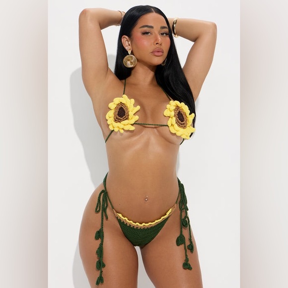 Fashion Nova Other - Fashion Nova Sunflower Crochet Bikini - Yellow & Olive Green